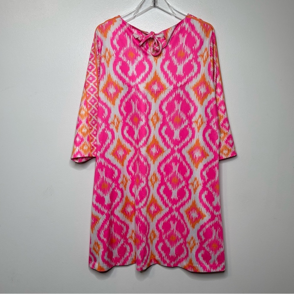 Gretchen Scott Pink Orange Ikat Print Shift Dress